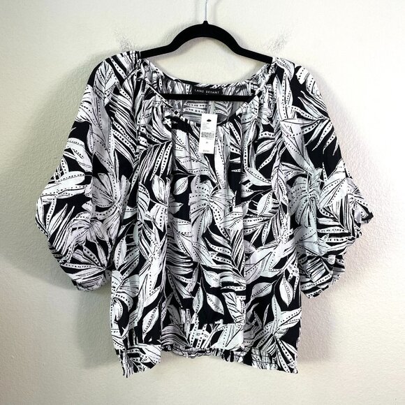 NEW $59 Lane Bryant Womens Plus 20 Floral Short Bubble Sleeve Top Shirt Blouse - Picture 1 of 9